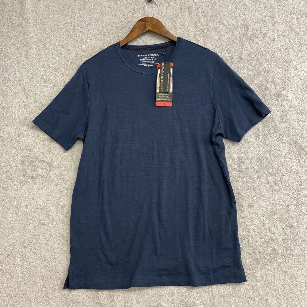 NEW Banana Republic Men's M Luxe Touch Performance Tee 100% Cotton Navy Blue